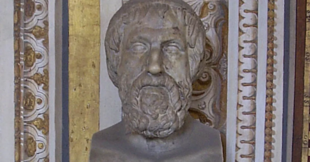 Roman marble bust labelled PITAGORA, in the Vatican Museum